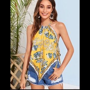 Women Boho Knotted Side Bandana Cami Top